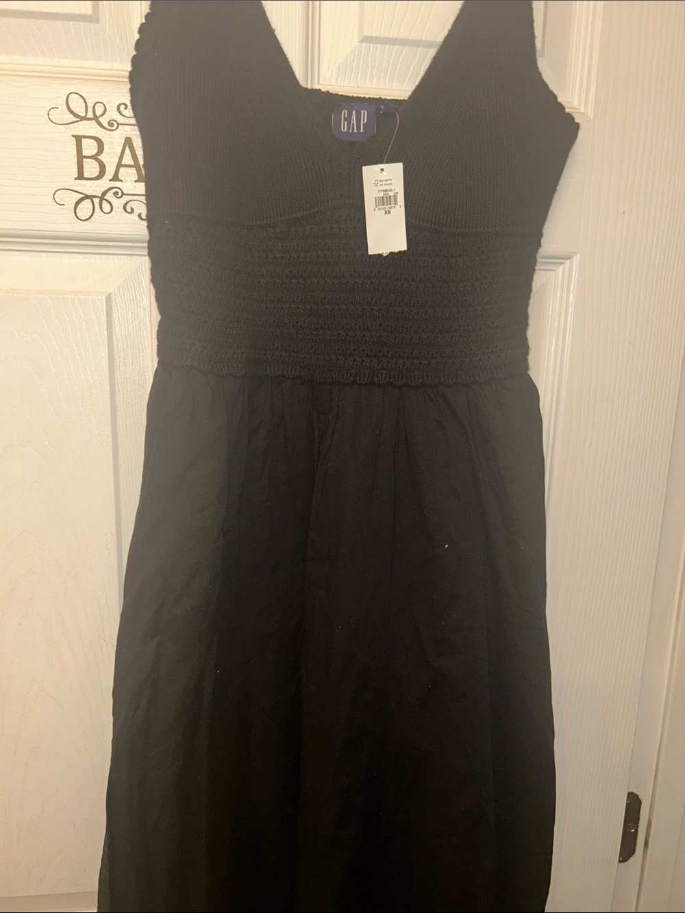 GAP Black Smocked V-Neck Midi Dress